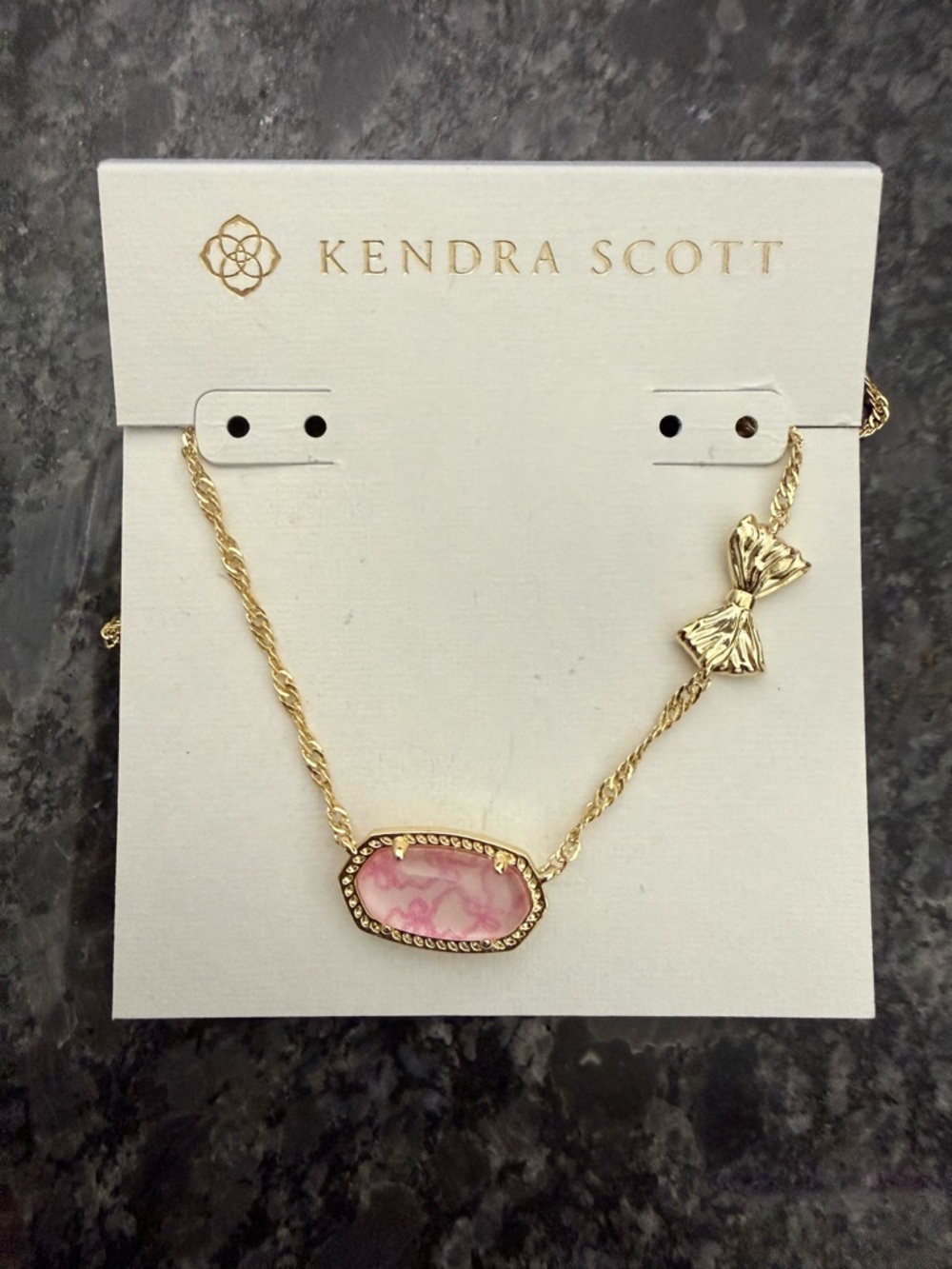 New Kendra Scott Love Shack Fancy Necklace with Pink Stone and Bow Accent